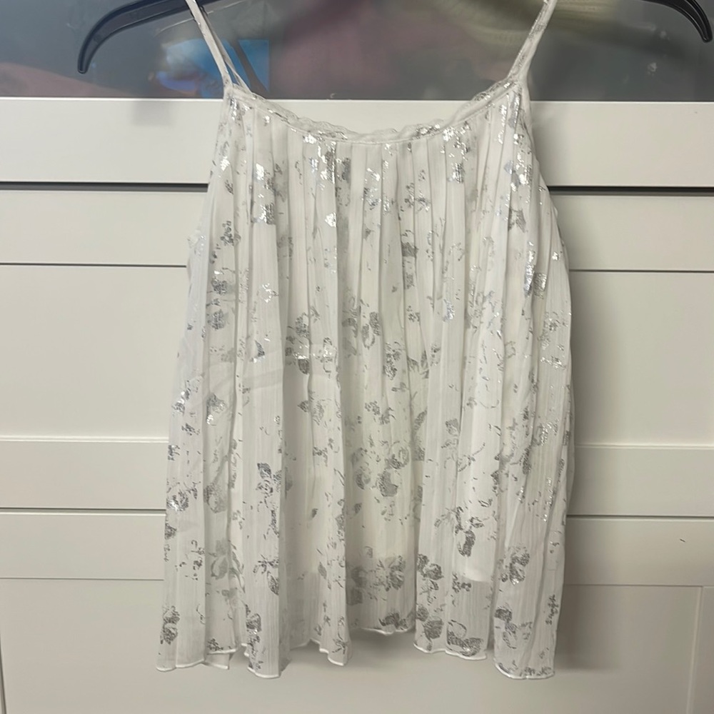 Abercrombie white spaghetti strap blouse with silver design